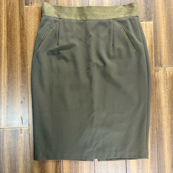 Antonio Melani size 8 Olive Green Pencil Skirt High Waisted Zip Up - Picture 1 of 12